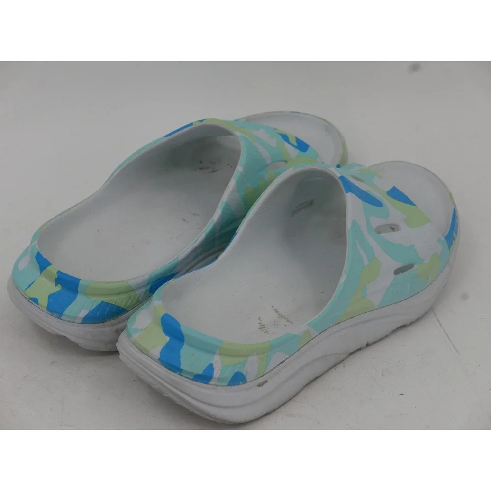 HOKA Ora Recovery Slide Sandals Blue Camo Comfort Cushioned Women's Size 11